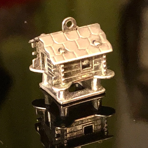VTG 800 German Silver Log Cabin Cottage House on Stilts Charm~ Signed~ 1" x 1" - Picture 3 of 8